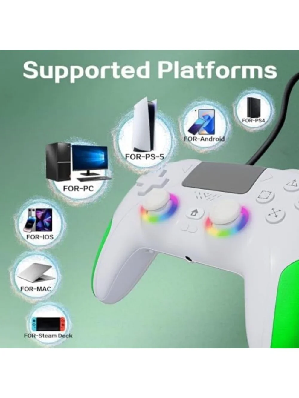 RGB Wired Gaming Controller for PS5/PC - Programmable, Dual Vibration, Motion